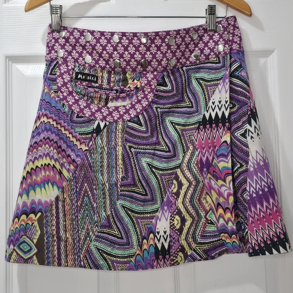 Moshiki (or Miriki/Gugi) Reversible Floral Cotton Wrap Mini Skirt Snap OSFM S-XL - Picture 9 of 13